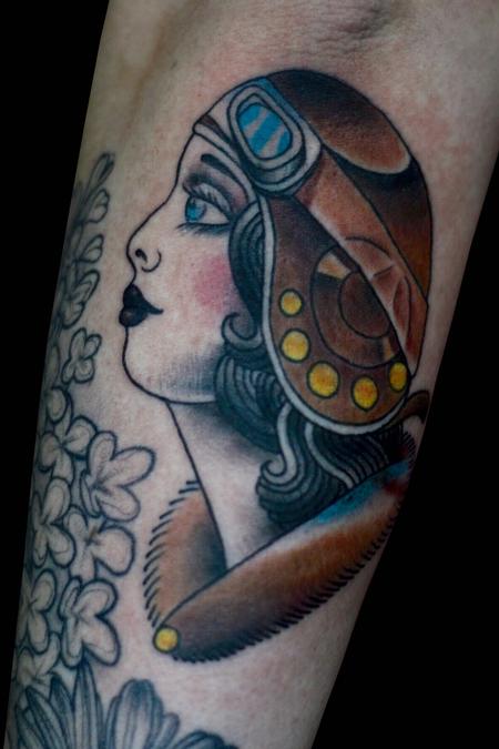 Tattoos - Lady Aviator Pinup Tattoo - 138767